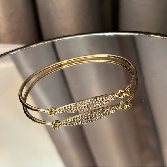 Clear Crystals Set in Gold Tone Latch Bangle Bracelet - Picture 10 of 11